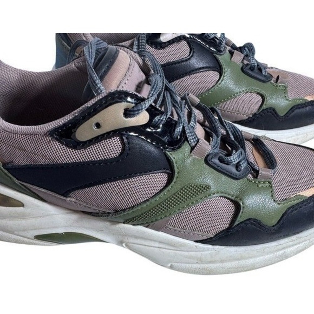 Aldo Mens Chunky Sneakers Olive Green Black Mauve Mesh Lace Up Athletic Shoes